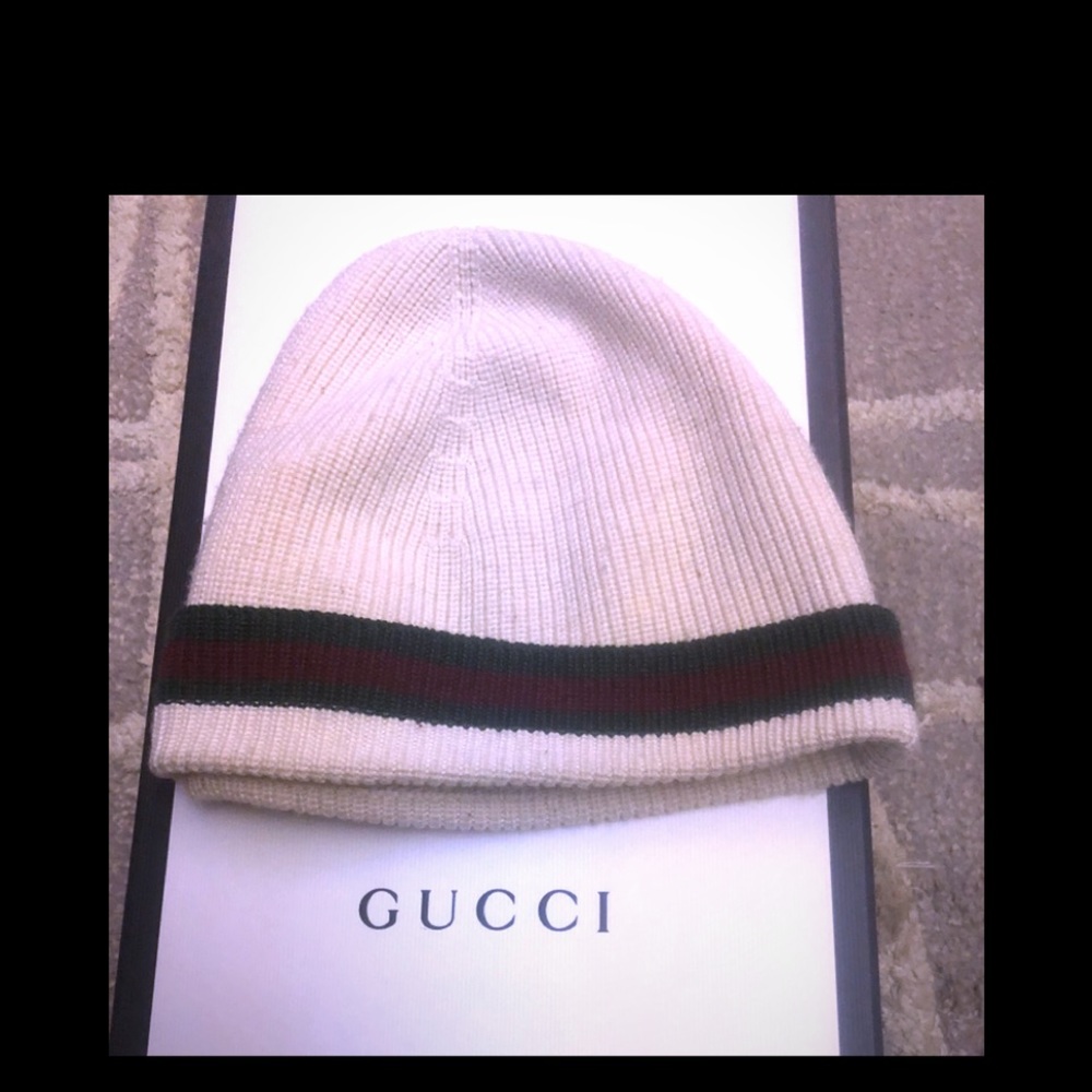 Gucci hat toque white w classic g web stripe patrn